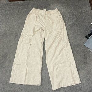 Zenana wide leg linen pants in khaki L